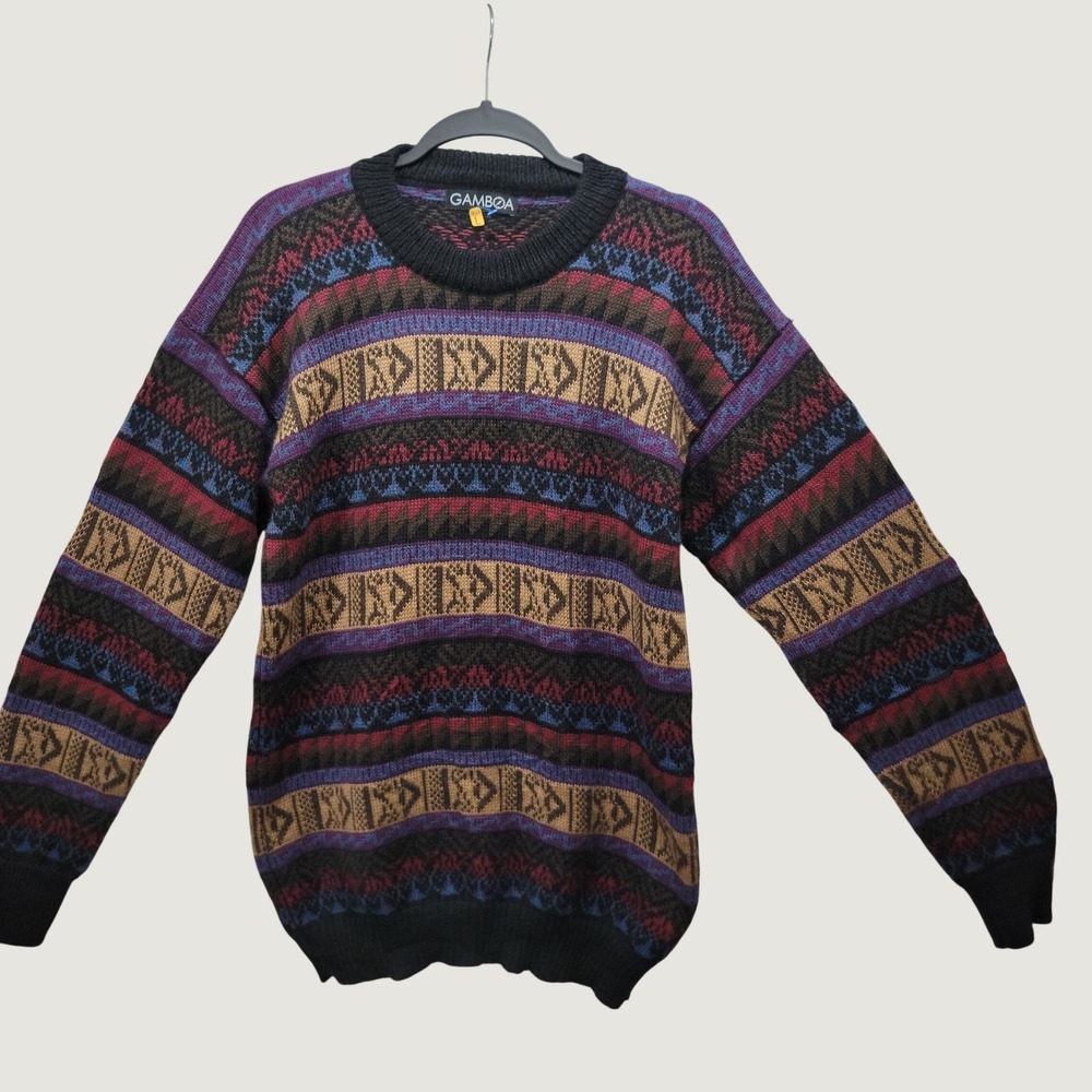 Gamboa Alpaca Wool Sweater‎ Mens Large Fair Isle Geometric Knit Peru Crewneck